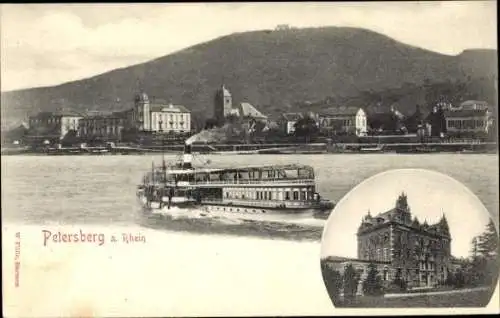 Ak Königswinter am Rhein, Petersberg, Hotel auf dem Petersberg, Dampfer