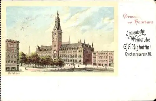 Ak Hamburg Mitte Altstadt, italienische Weinstube, G.F. Righettini, Knochenhauerstraß 10, Rathaus