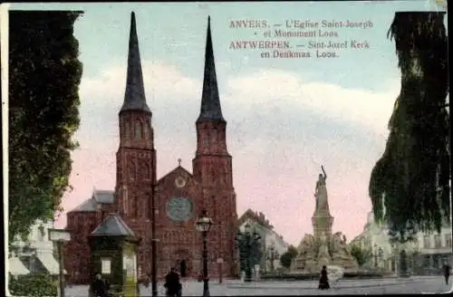 Ak Anvers Antwerpen Flandern, Kirche Saint Joseph, Monument Loos