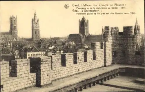 Ak Gand Gent Ostflandern, Chateau des Comtes de Flandre, Panorama vu de la plate forme du Donjon