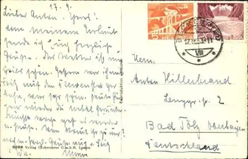 Ak Beckenried Kt. Nidwalden Schweiz, Gesamtansicht, Gebirge