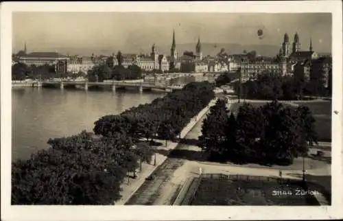 Ak Zürich Stadt Schweiz, Teilansicht, Brücke, Türme