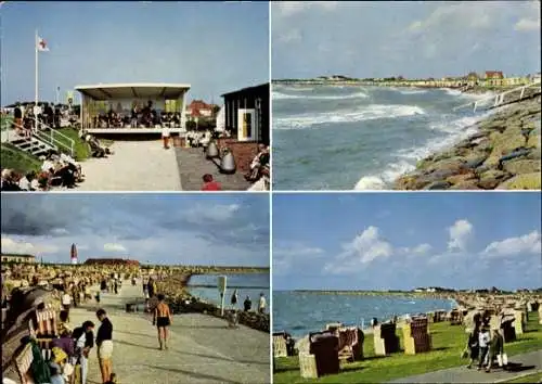 Ak Nordseebad Büsum, Strandkörbe, Leuchtturm, Steinküste