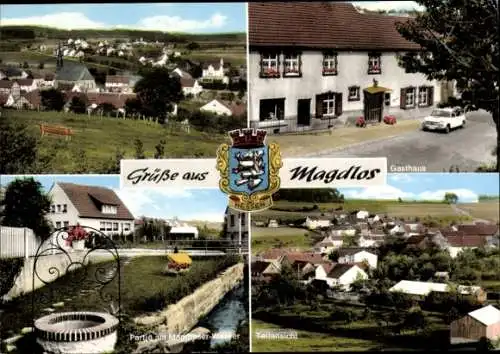 Wappen Ak Magdlos Flieden im Landkreis Fulda in Hessen, Gesamtansicht, Gasthaus*, Magdloser Wasser