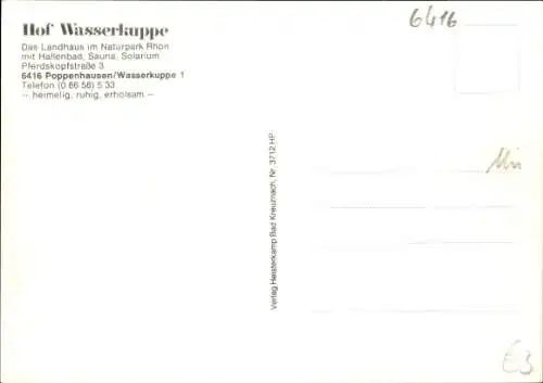 Ak Poppenhausen an der Wasserkuppe Rhön, Hof Wasserkuppe, Gastraum, Kamin, Sonnenschirm