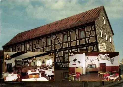 Ak Sallmannshausen Gerstungen in Thüringen, Gasthaus zum Schiff, Fachwerkhaus, Gastraum