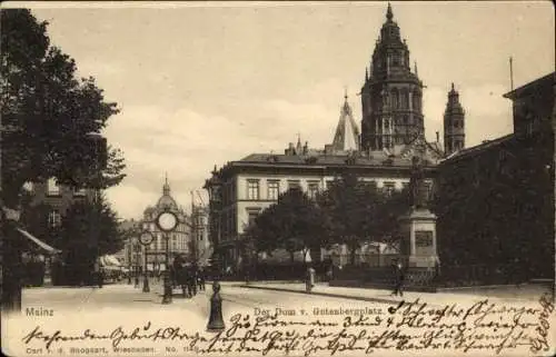 Ak Mainz am Rhein, Dom, Gutenbergplatz