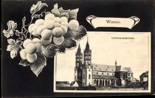 Passepartout Ak Worms am Rhein, Liebfrauenkirche, Trauben