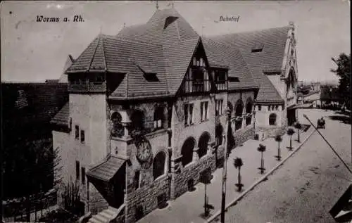 Ak Worms am Rhein, Bahnhof