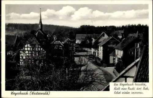 Ak Weyerbusch im Westerwald, Teilansicht, Kirchturm, Spruch