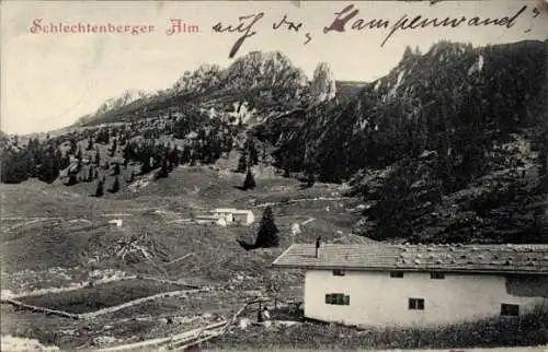 Litho Aschau im Chiemgau Oberbayern, Schlechtenberger Alm an der Kampenwand