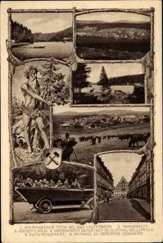 Ak Osterode in Niedersachsen, Wiesenbeeker Teich bei Bad Lauterberg, Autorundfahrt, Rathaus, Kühe