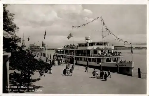 Ak Konstanz am Bodensee, Hafen, Dampfer, Blick vom Konzil