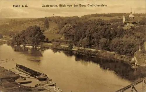 Ak Halle an der Saale, Saalepartie, Blick von der Burg Giebichenstein