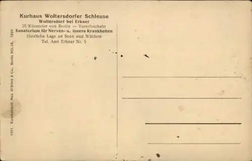 Ak Woltersdorf bei Berlin, Woltersdorfer Schleuse, Sanatorium