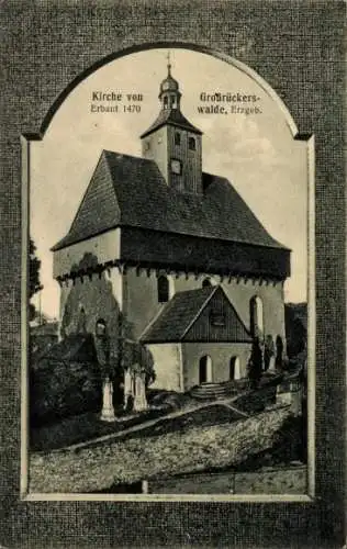 Passepartout Ak Großrückerswalde im Erzgebirge, Kirche, erbaut 1470