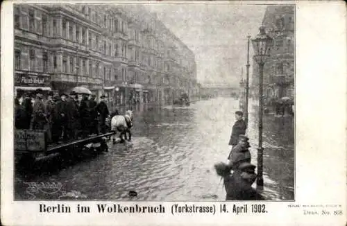 Ak Berlin, Yorkstraße, Wolkenbruch, 14. April 1902