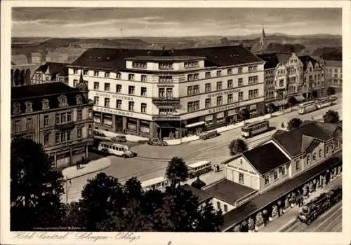 Ak Solingen Ohligs, Blick zu Hotel Central, Straßenbahn