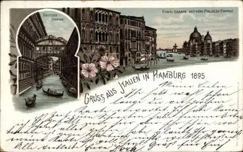 Litho Venezia Venedig Veneto, Seufzerbrücke, Canal Grande, Palazzo Cavalli, Hamburg 1895