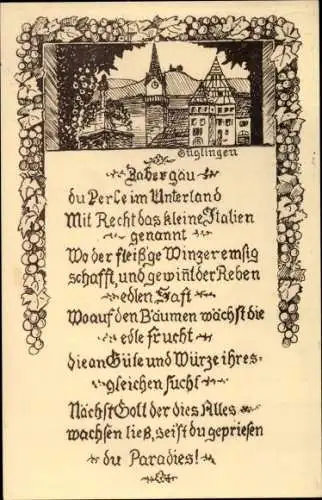 Künstler Ak Güglingen Kr. Heilbronn, Gedicht, Kirche