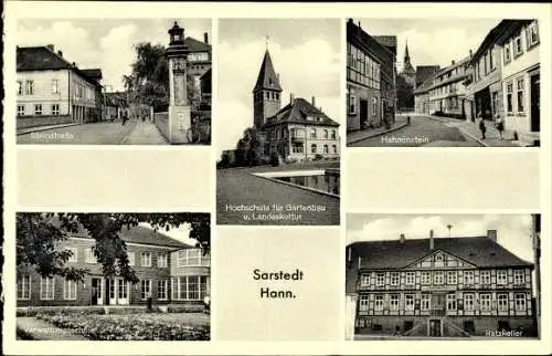 Ak Sarstedt Niedersachsen, Hahnenstein, Ratskeller, Steinstraße, Verwaltungsgebäude, Hochschule