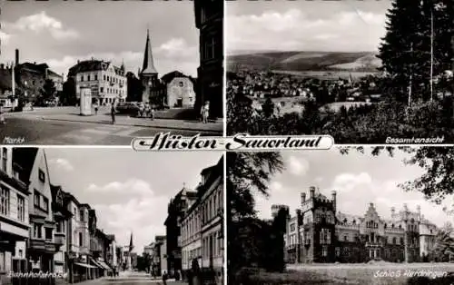 Ak Hüsten Arnsberg im Sauerland, Markt, Gesamtansicht, Schloss Herdringen, Bahnhofstraße