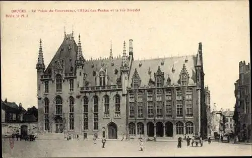 Ak Bruges Brügge Flandern Westflandern, Palais du Gouverneur, Hotel des Postes, Rue Breydel