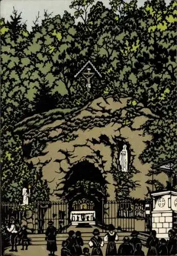 Scherenschnitt Ak Maria Gugging Klosterneuburg in Niederösterreich, Maria-Lourdes-Grotte