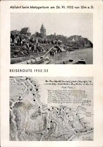 Ak Ulm an der Donau, Nachbau eines Handelsschiffes, Reise 1932, Ulmer Schachtel, Ulmer Spatz