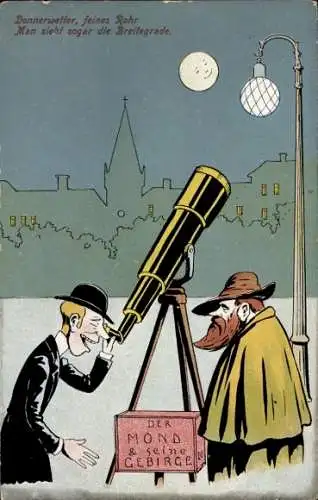 Ak Donnerwetter, feines Rohr, man sieht sogar die Breitegrade, Der Mond & seine Gebirge