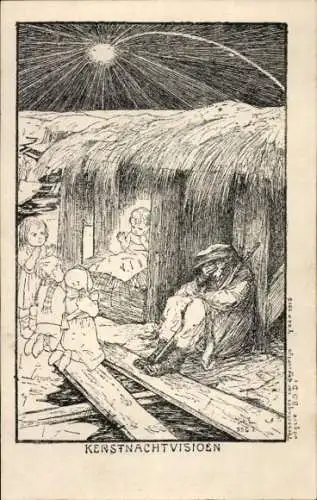 Ak Glückwunsch Weihnachten, Kerstnachtvisioen, Schützengraben, I WK