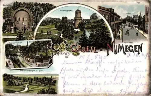 Lithographie Nijmegen Gelderland, Bahnhof, Kronenburgerpark, Valkhof