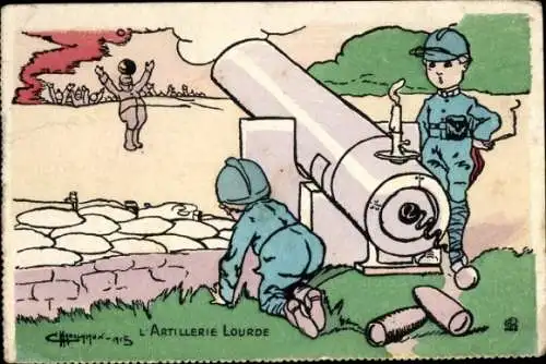 Künstler Ak Französische Artillerie, Deutsche Soldaten ergeben sich
