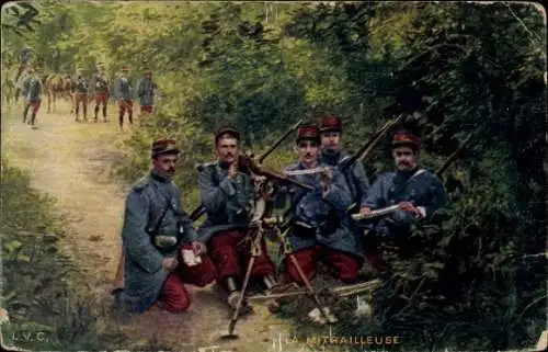 Ak La Mitrailleuse, französischer Soldat mit Maschinengewehr