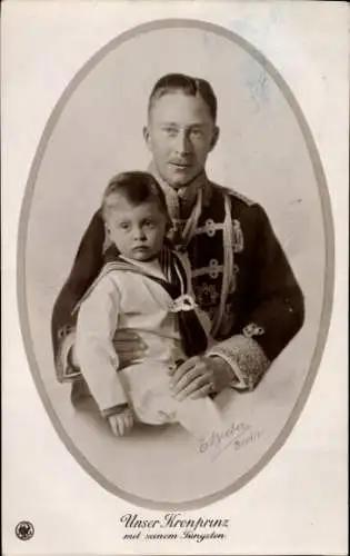Ak Kronprinz Wilhelm von Preußen mit Sohn, Husarenuniform
