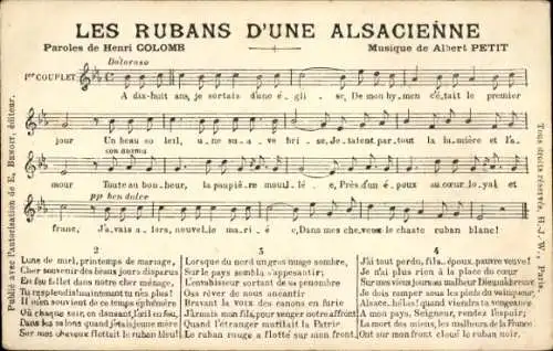 Lied Ak Les Rubans d'une Alsacienne, Colomb, Petit