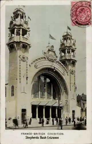 Ak London England, Franco British Exhibition, Shepherds Bush Entrance