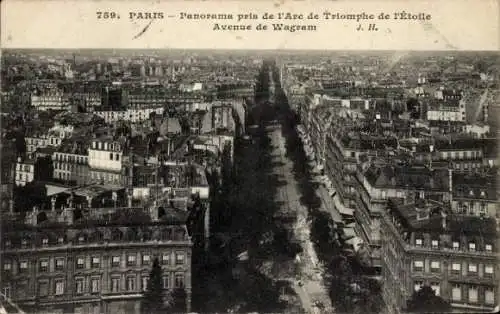 Ak Paris 17. Jahrhundert, Panorama vom Arc de Triomphe de l'Etoile, Avenue de Wagram