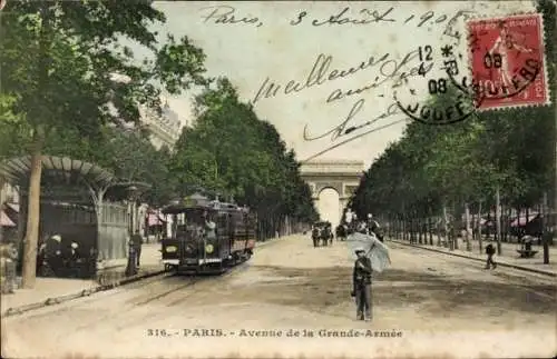 Ak Paris XVII, Avenue de la Grande Armée, Straßenbahn