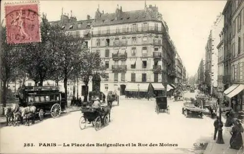 Ak Paris 17. Jahrhundert, Place des Batignolles, Rue des Moines, Kutsche