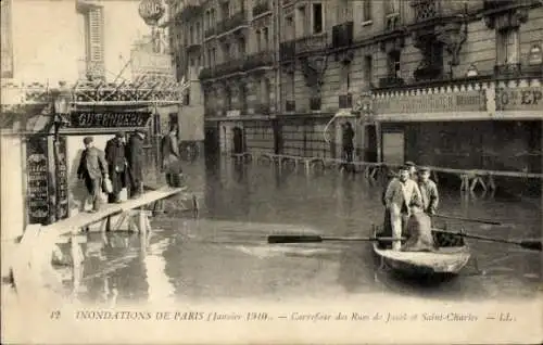 Ak Paris XV., Überschwemmung 1910, Kreuzung Rues de Javel und Rue Saint-Charles