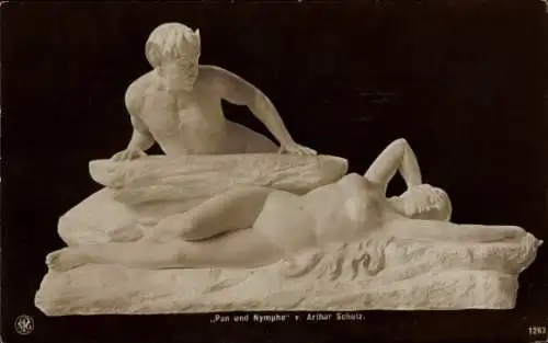 Ak Plastik von Arthur Schulz, Pan und Nymphe, NPG 1263