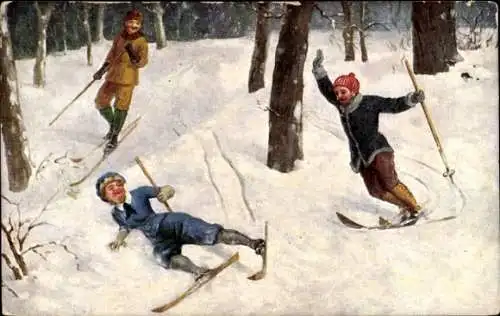 Ak Skifahrer im Wald, Skifahrt, Unfall, Schnee