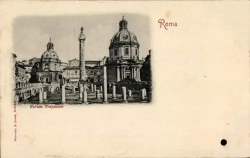 Ak Roma Lazio, Forum Trajanum, Blick zum Forum, Ruinen, Trajansäule