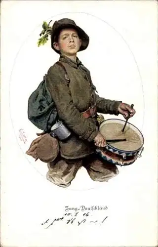 Künstler Ak Jung Deutschland, Jugendwehr, Trommler, Bayer. Landeskomitee für freiw. Krankenpflege