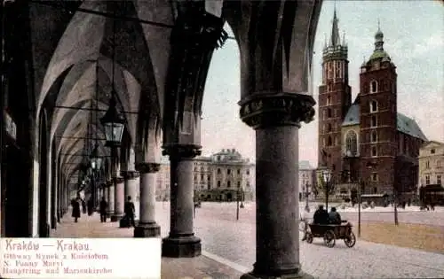 Ak Kraków Krakau Polen, Hauptring und Marienkirche