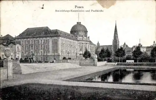 Ak Poznań Posen, Ansiedeungskommission und Paulikirche