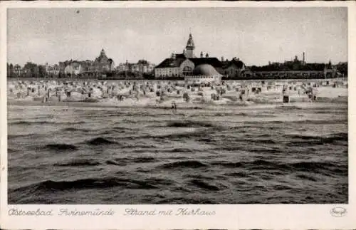 Ak Świnoujście Swinemünde Pommern, Strand mit Kurhaus