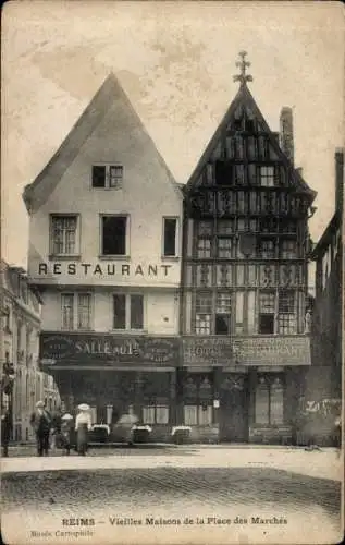 Ak Reims Marne, Restaurants und Hotel am Marktplatz