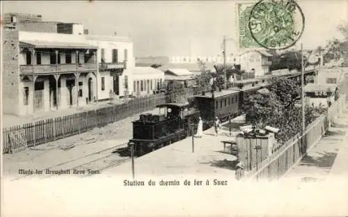 Ak Suez Ägypten, Bahnhof